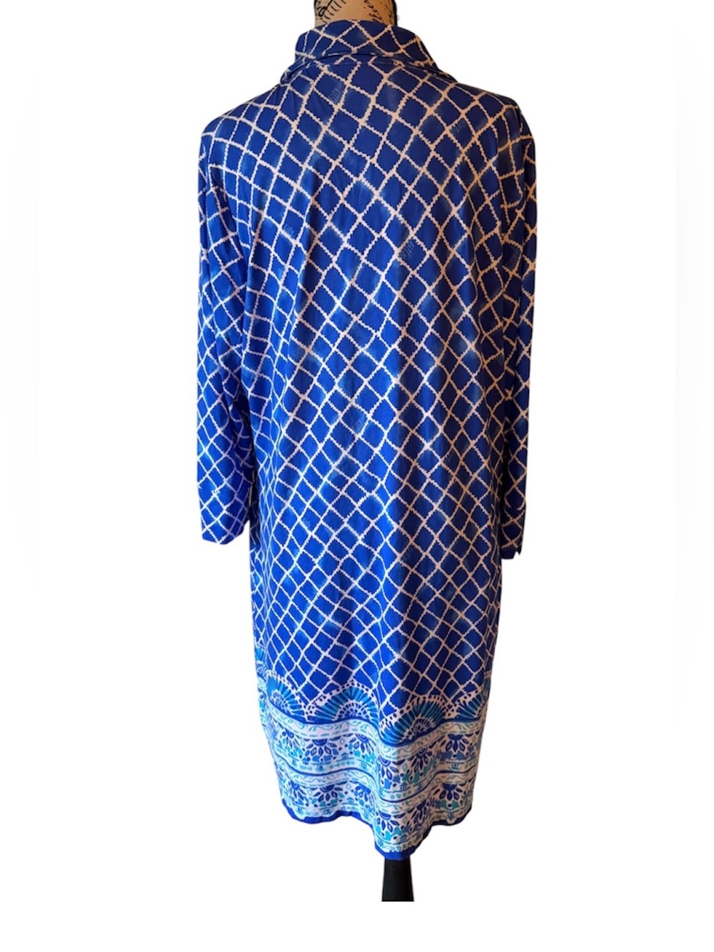 Lilly Pulitzer Dress Blue & White Lattice Print Button-Front Pop Over - Picture 4 of 8